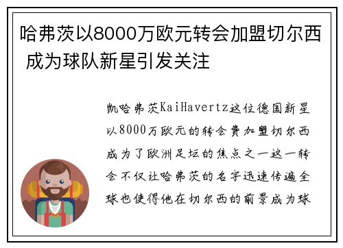 哈弗茨以8000万欧元转会加盟切尔西 成为球队新星引发关注